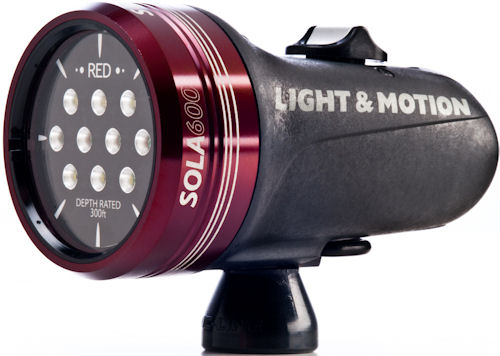 Front quarter view of the Sola 600 compact imaging light. Photo provided by Light & Motion. Click for a bigger picture!
