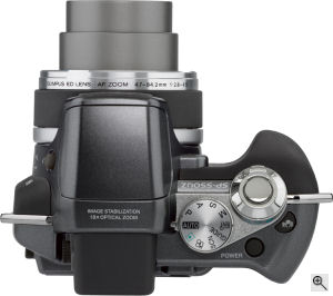 Olympus' SP-550 UltraZoom digital camera. Courtesy of Olympus, with modifications by Michael R. Tomkins. Click for a bigger picture!