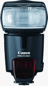 Canon's Speedlite 580EX flash. Courtesy of Canon, with modifications by Michael R. Tomkins. Click for a bigger picture!