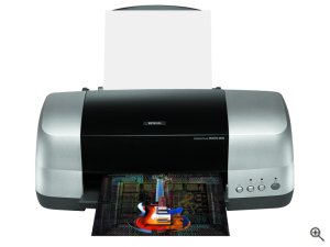 Epson's Stylus Photo 900 inkjet printer. Courtesy of Epson, with modifications by Michael R. Tomkins. Click for a bigger picture!