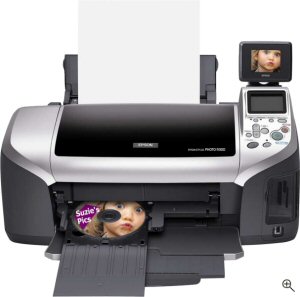 Epson's Stylus Photo R300M printer. Courtesy of Sony, with modifications by Michael R. Tomkins. Click for a bigger picture!