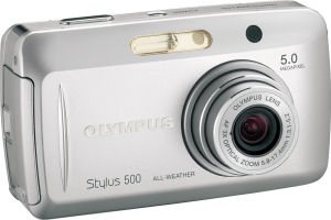 Olympus' Stylus 500 digital camera. Courtesy of Olympus, with modifications by Michael R. Tomkins. Click for a bigger picture!