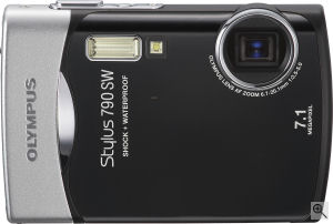 Olympus' Stylus 790 SW digital camera. Courtesy of Olympus, with modifications by Michael R. Tomkins. Click for a bigger picture!
