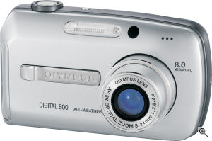 Olympus' Stylus 800 digital camera. Courtesy of Olympus, with modifications by Michael R. Tomkins. Click for a bigger picture!