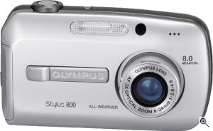Olympus' Stylus 800 digital camera. Courtesy of Olympus, with modifications by Michael R. Tomkins. Click for a bigger picture!