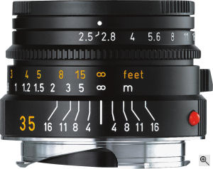 Leica's Summarit-M 35mm f2.5 lens. Courtesy of Leica, with modifications by Michael R. Tomkins. Click for a bigger picture!