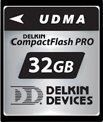 Delkin Devices' 32GB UDMA CompactFlash PRO card. Photo provided by Delkin Devices Inc. Click for a bigger picture!