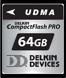 Delkin Devices' 64GB UDMA CompactFlash PRO card. Photo provided by Delkin Devices Inc. Click for a bigger picture!