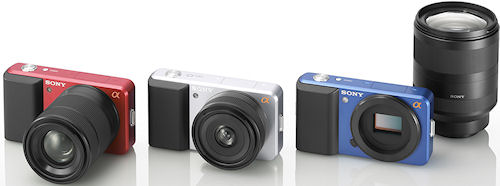 Several body colors for Sony's new ultra-compact interchangeable lens concept. Photo provided by Sony Electronics Inc. Click for a bigger picture!