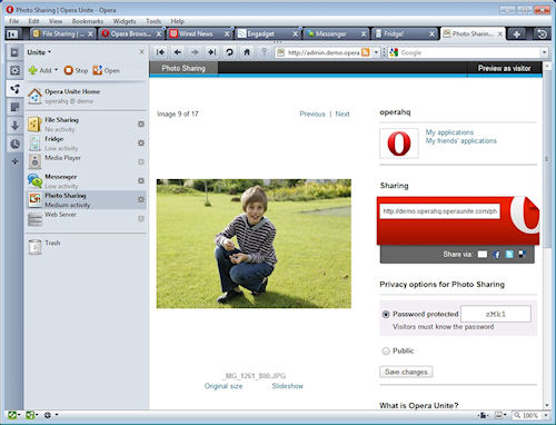 Opera Unite Photo Sharing application. Screenshot provided by Opera Software ASA. Click for a bigger picture!