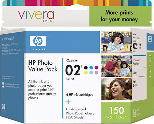 An example of HP's product packaging for its 02 inkjet ink cartridges. Photo provided by Hewlett Packard Development Co. LP. Click for a bigger picture!