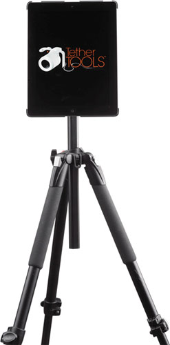 iPad Wallee Connect mounts the iPad to tripods and studio stands using a 1/4-20" tripod head, 3/8" tripod mount, 5/8" studio or arca-style mount options. Photo and caption provided by Tether Tools. Click for a bigger picture!