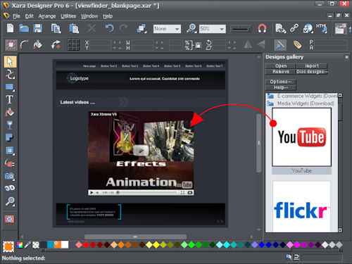 Inserting a YouTube video into a page design in Xara Designer Pro 6. Screenshot provided by Xara Group Ltd. Click for a bigger picture!