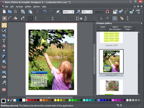 Making a photo calendar in Xara Photo & Graphic Designer 6. Screenshot provided by Xara Group Ltd. Click for a bigger picture!