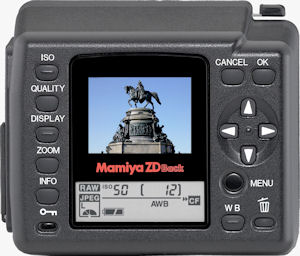 Mamiya's ZDb digital back. Courtesy of Mamiya, with modifications by Michael R. Tomkins. Click for a bigger picture!