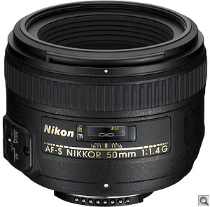 Nikon AF-S NIKKOR 50mm f/1.4G. Courtesy of Nikon, with modifications by Zig Weidelich. Click for a larger image.