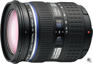 Olympus' Zuiko Digital ED 12-60mm f2.8-4.0 SWD lens. Courtesy of Olympus, with modifications by Michael R. Tomkins. Click for a bigger picture!