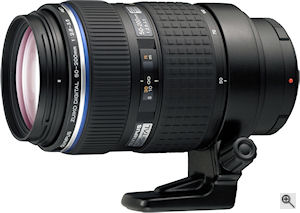 Olympus' Zuiko Digital ED 50-200mm f2.8-3.5 SWD lens. Courtesy of Olympus, with modifications by Michael R. Tomkins. Click for a bigger picture!
