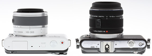 Nikon J1 vs Olympus E-PM1 Top