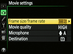 Nikon D7100 movie settings menu 
