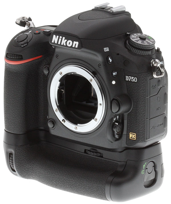 Nikon D750 review -- left view with optional battery grip