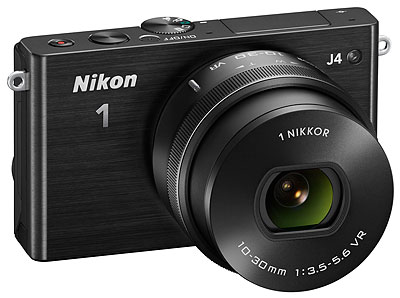 Nikon J4 Review -- 3/4 front view, black