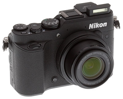 Nikon P7800 Review -- Front left view with flash extended