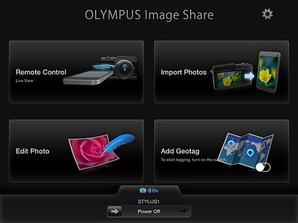 Olympus Stylus 1 Review -- Wi-Fi app menu