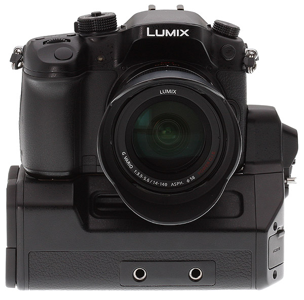 Panasonic GH4 Review -- Front view (prototype) with DMW-YAGH Interface Unit