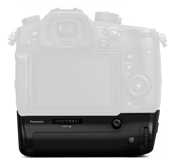 Panasonic GH5 review -- Optional battery grip accessory shown with camera body