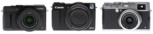 Panasonic LX100 review -- Front view compared to Canon  G1X II and Fuji X100S