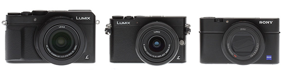 Panasonic LX100 review -- Front view compared to Panasonic GM5 and Sony RX100 III