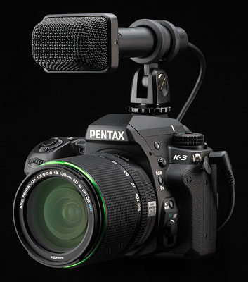 Pentax K-3 Review -- Pentax K-3 with optional external microphone
