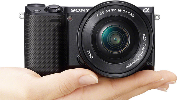 Sony NEX-5T Review -- Front view in-hand