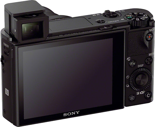 Sony RX100 III Review -- back 3/4 view, EVF deployed