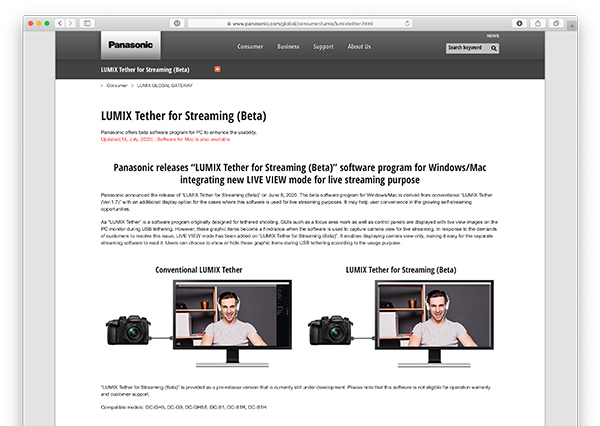 Panasonic releases version of Lumix Streaming app, Webcam software & Firmware updates