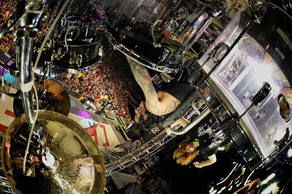 Photographing Motley Crue's Tommy Lee playing upside down on a rotating drum  kit