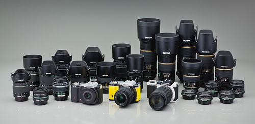 Pentax's K-01 mirrorless accepts all existing K-mount lenses. Photo provided by Pentax.