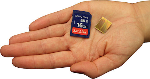 Volume shipments of SanDisk SDHC&trade; cards employing X4 technology began in September 2009. Photo and caption provided by SanDisk Corp. Click for a bigger picture!