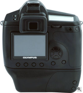 Olympus' E-System prototype. Courtesy of Olympus, with modifications by Michael R. Tomkins.