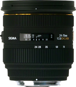 Sigma's 24-70mm F2.8 EX DG HSM lens. Courtesy of Sigma, with modifications by Michael R. Tomkins. Click for a bigger picture!