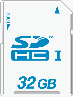 32GB SDHC UHS card without speed rating. Rendering provided by the SD Association.