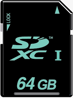 64GB SDXC UHS card without speed rating. Rendering provided by the SD Association.