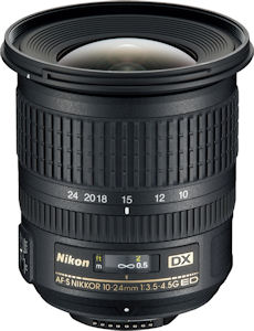 Nikon's AF-S DX NIKKOR 10-24mm f/3.5-4.5G ED lens. Photo provided by Nikon Inc. Click for a bigger picture!