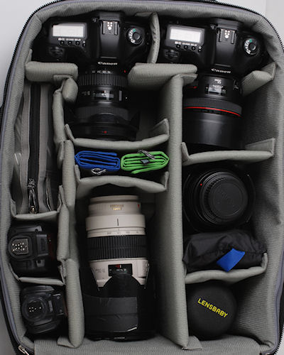 Inside the Airport TakeOff rolling camera backpack. Photo provided by Think Tank Photo. Click for a bigger picture!