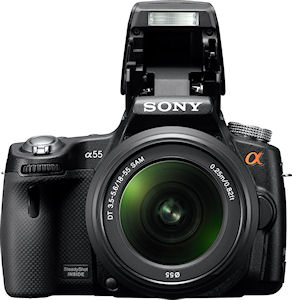Sony's Alpha SLT-A55V digital SLR. Photo provided by Sony Electronics Inc. Click for a bigger picture!
