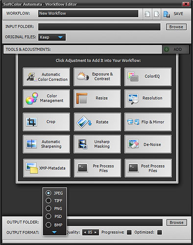 Creating a new workflow in Server Automata 1.0. Screenshot provided by SoftColor Oy. Click for a bigger picture!