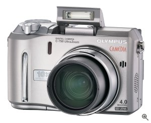 Olympus' C-750 Ultra Zoom digital camera. Courtesy of Olympus, with modifications by Michael R. Tomkins. Click for a bigger picture!