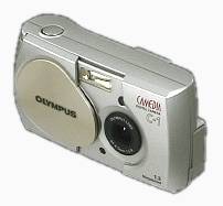Olympus' Camedia  C-1 digital camera, upper front left quarter view. Courtesy of Olympus Japan.