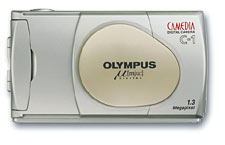 Olympus'  digital μ[mju:] Camedia C-1 digital camera, front view with lens cover closed. Courtesy of Olympus Europe.